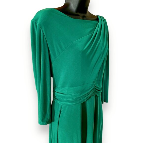 Serengeti Dress Emerald Green Twist Front Shoulder Long Sleeve Size Large Midi - Picture 4 of 13